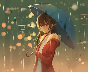 female Anime character holding umbrella HD wallpaper
