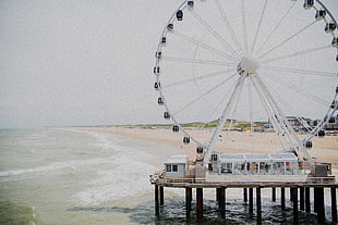 white ferris wheel, Ferris wheel, Attraction, Shore HD wallpaper