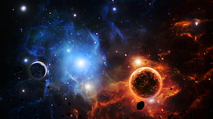 blue and red planets wallpaper, space, space art, planet, nebula