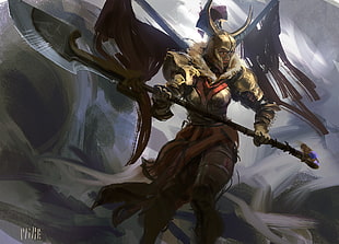 man with wings holding weapon character graphic art, Dota 2, Legion Commander