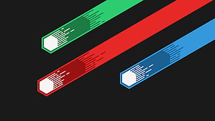 three green, red, and blue stripe logo, meteors, Flatdesign, simple background, hexagon
