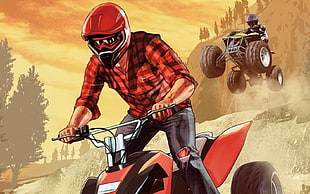 motocross rider chasing by ATV rider digital wallpaper