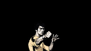 Bruce Lee, artwork, simple background, men
