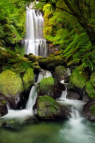 timelapse photography of waterfall HD wallpaper