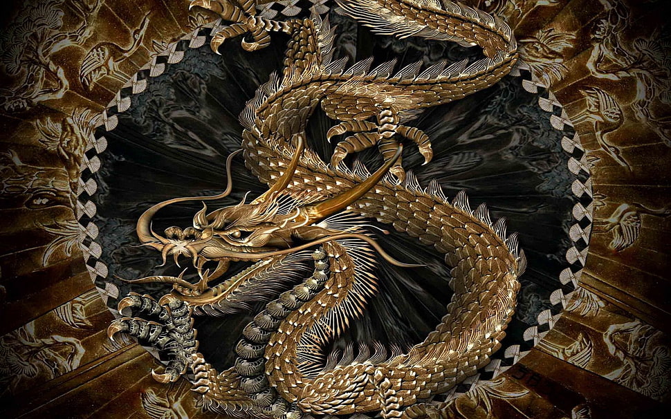 Gold and silver dragon illustration chinese dragon dragon HD wallpaper   Wallpaper Flare