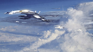 gray spaceship, Mass Effect, sky, ship, video games