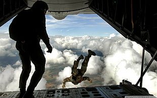 man jumping from plane, war, skydiving, soldier, military