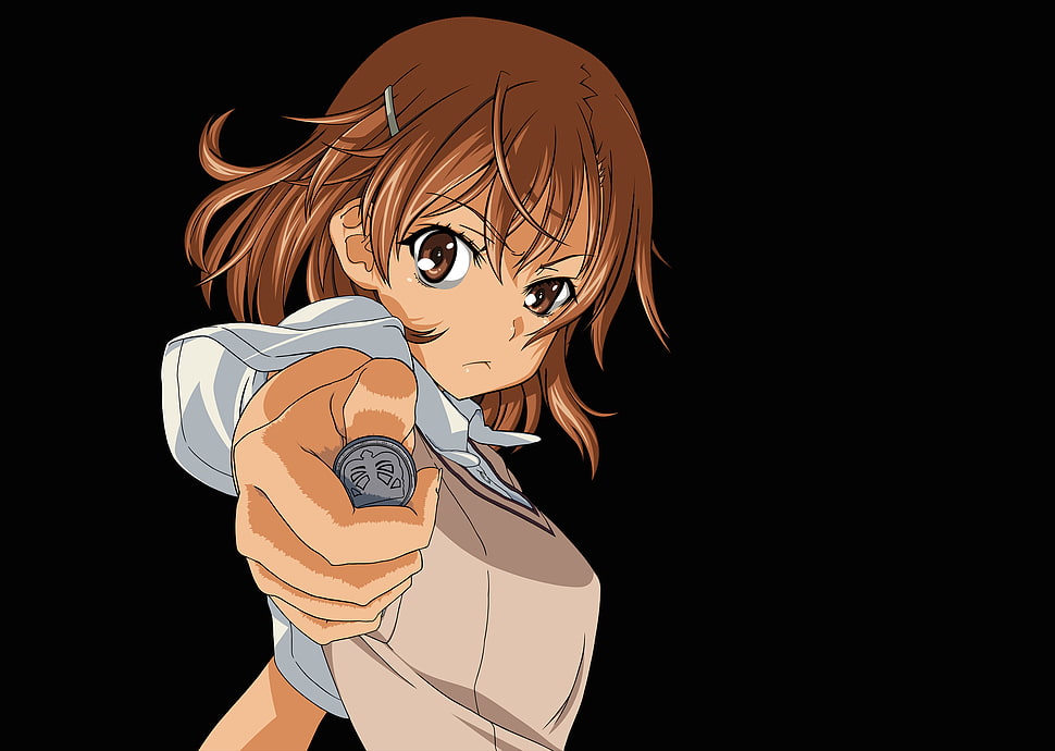 female anime character about to toss a coin illustration, To Aru Kagaku no Railgun, Misaka Mikoto HD wallpaper