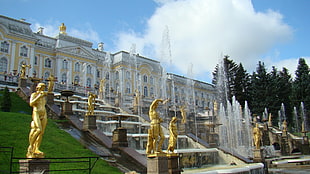 assorted golden statues, Russia, St. Petersburg, statue, fountain