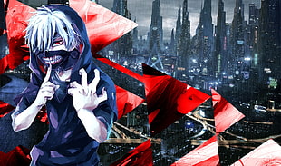 Tokyo Ghoul digital wallpaper, Tokyo Ghoul, Kaneki Ken, blue, red
