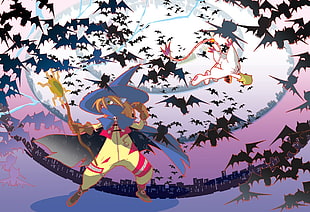 male holding wand poster, Digimon Adventure, Digimon, wizardmon, gatomon
