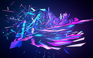 purple, blue, and pink broken glass illustration