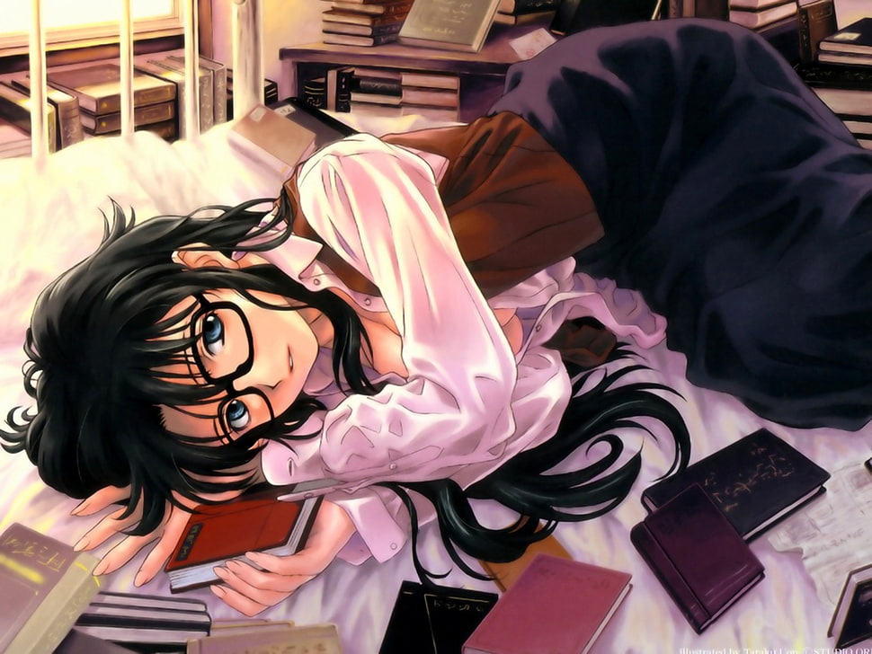 female anime character lying on bed HD wallpaper