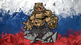 raging bear digital wallpaper, Russia, bears, flag