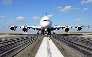 white airplane, Airbus A-380-861, A380, Airbus, airplane HD wallpaper
