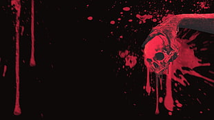 red and black skull illustration, blood, skull, black, red HD wallpaper