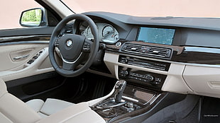 white and black BMW car interior, BMW Active, Hybrid, car