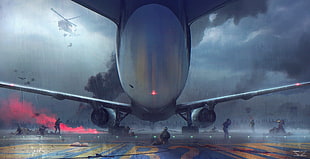 grey airplane painting, war, artwork, digital art, airplane