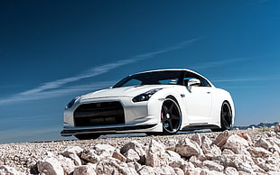 white and black convertible coupe, Nissan GT-R, car