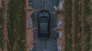 black car, Car, View from above, Road