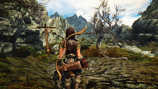 female anime character holding bowl and arrow, The Elder Scrolls V: Skyrim