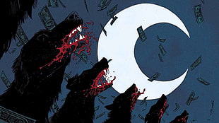 black dog illustrations, Moon Knight, Moon, dog, wolf