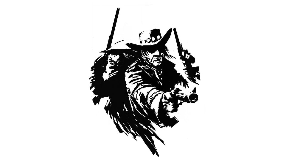 gunslingers illustration HD wallpaper