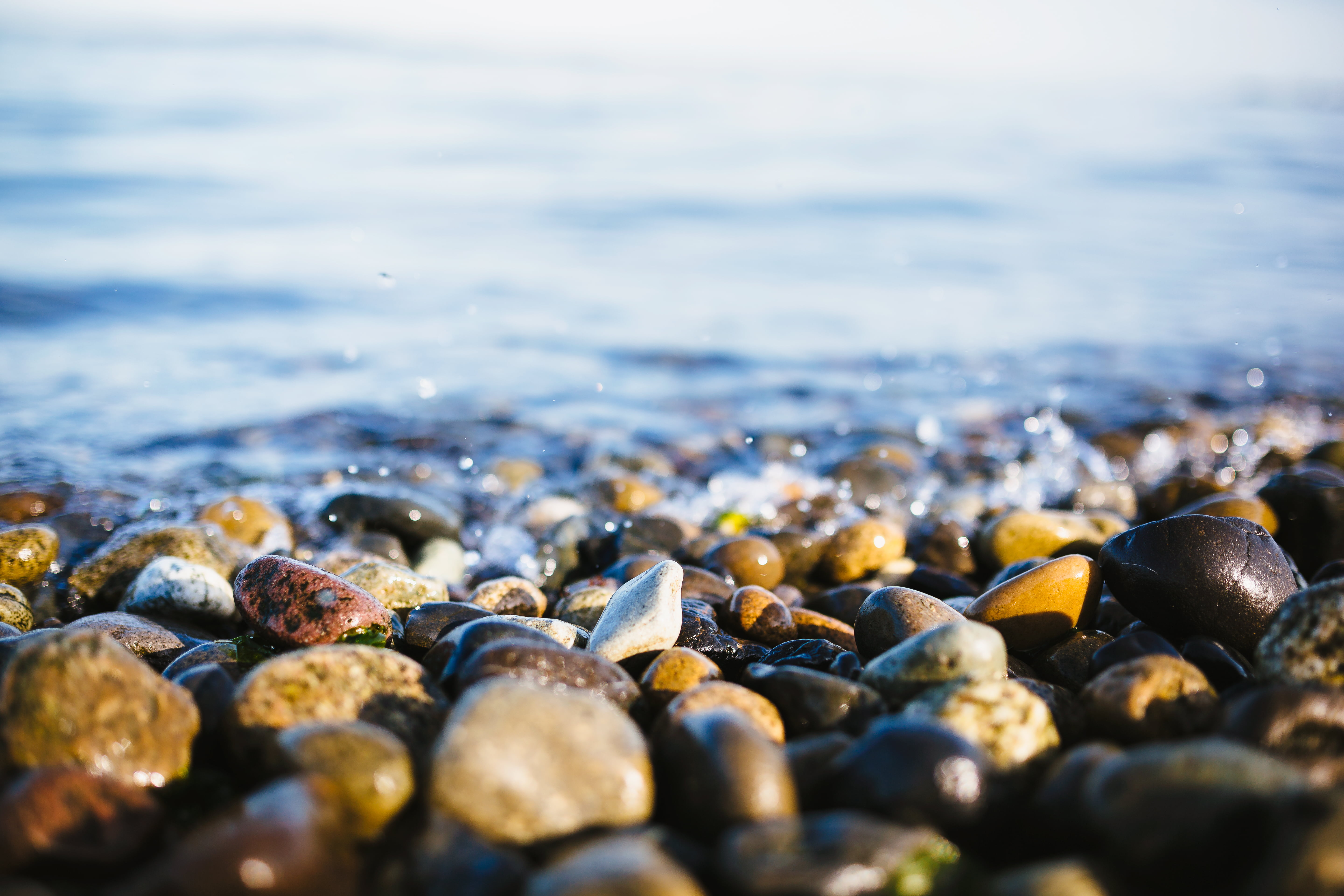 Камни вода рыбы. Камни в воде. Камни на пляже. Пляж боке. Разноцветные камни на берегу моря.