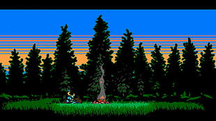 green pine trees illustration, Shovel Knight, video games, pixel art, retro games