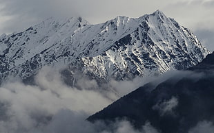 white snow mountain, mountains, winter, nature, clouds