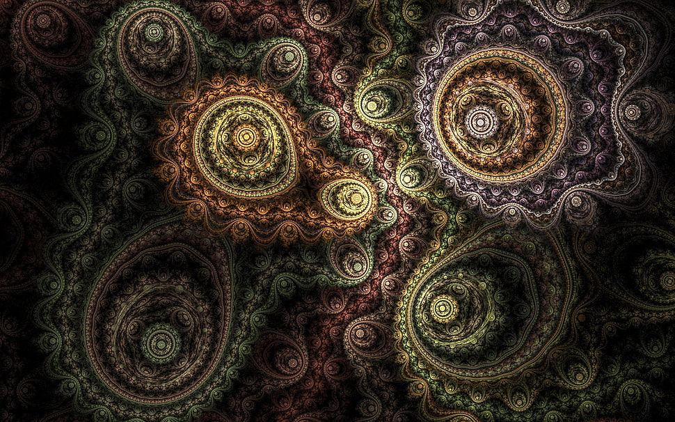purple, red, and green floral textile HD wallpaper