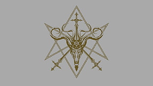 brown horned animal with swords logo, minimalism, geometry, artwork, simple background