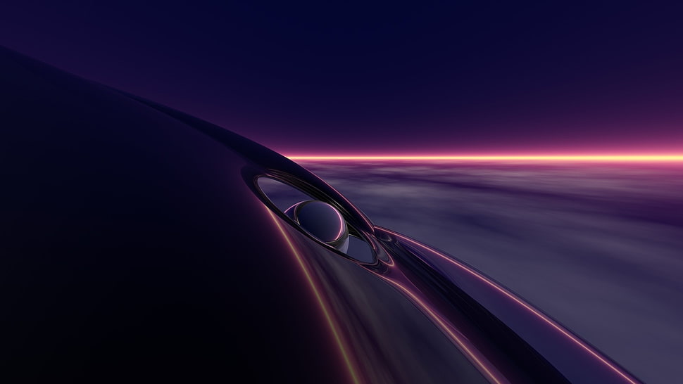 black and gray spaceship illustration, purple, horizon, digital art, sky HD wallpaper