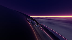 black and gray spaceship illustration, purple, horizon, digital art, sky