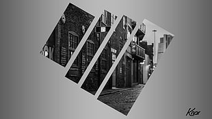 grayscale photo of 4-panel building, New York City, distortion, shapes, monochrome