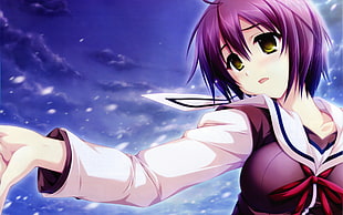 purple female anime character illustration HD wallpaper