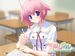 female pink hair anime character HD wallpaper