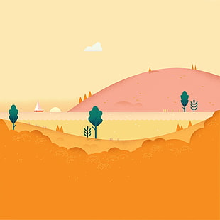 pink mountain illustration HD wallpaper