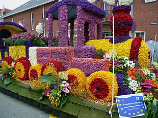 assorted-kind of flowers mounted on vehicle float parade HD wallpaper