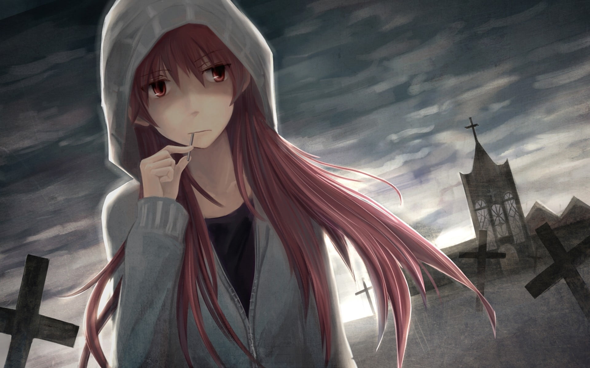 Female Anime Character Wearing Hooded Jacket Hd Wallpaper