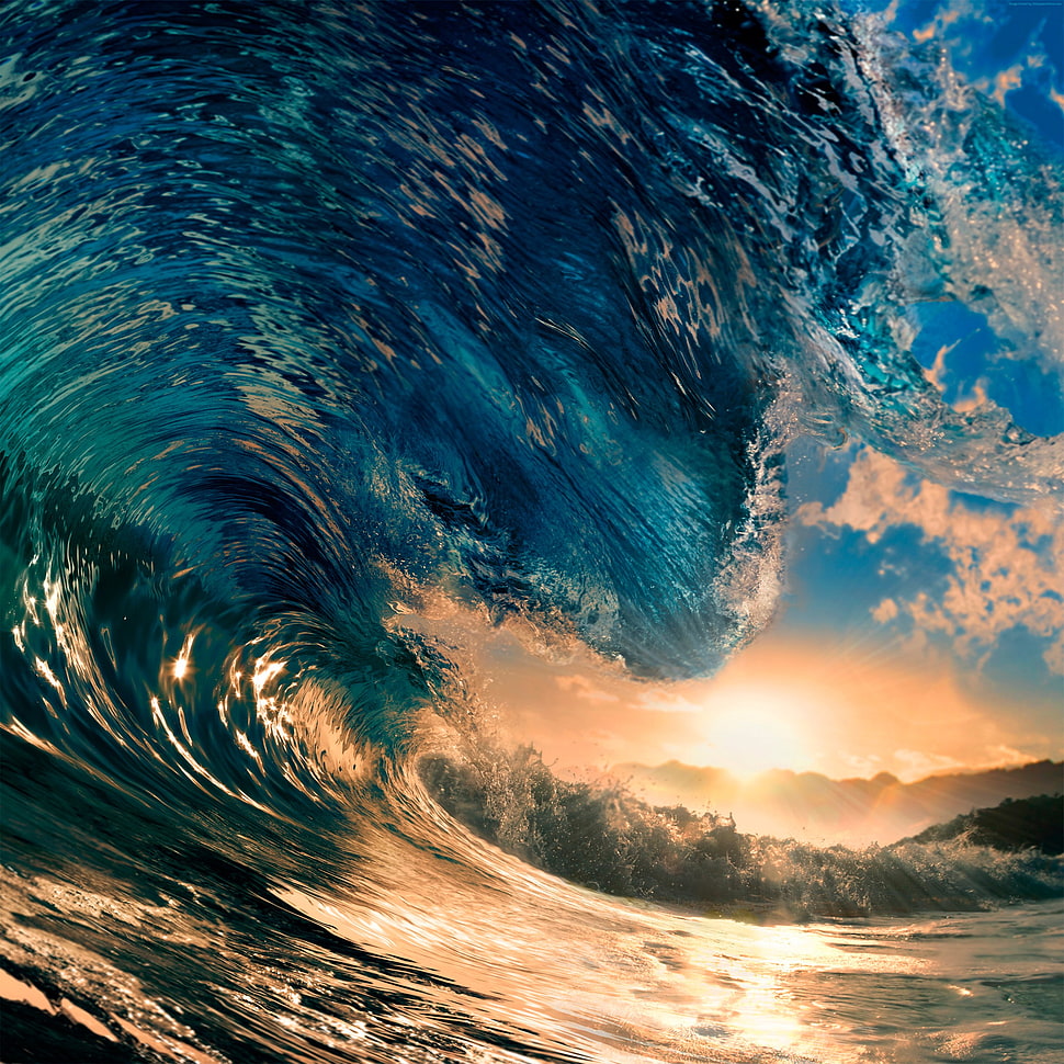 time lapse photography of sea wave under golden hour, waves, sea, sunset, landscape HD wallpaper