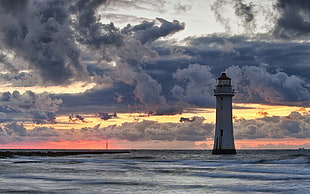 white and black lighthouse, coast, lighthouse