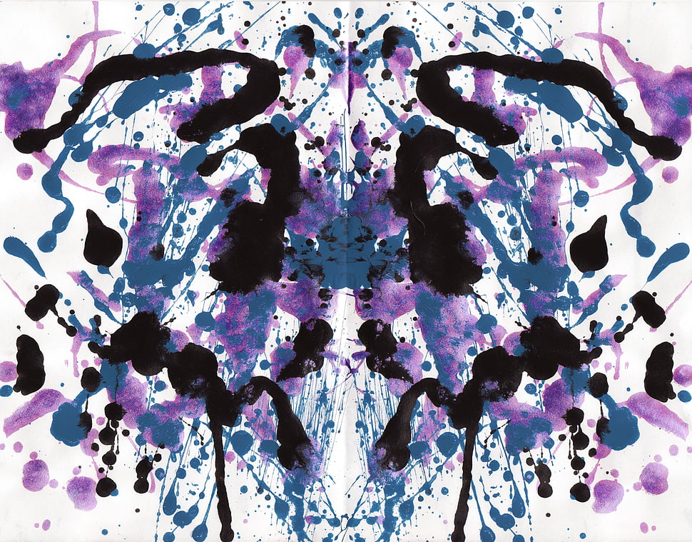 white and multicolored abstract painting, ink, symmetry, paint splatter, Rorschach test HD wallpaper