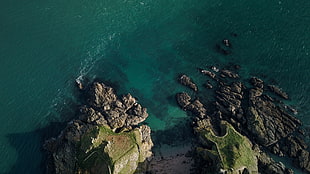 top view of cliff, nature, sea, rocks, rock HD wallpaper