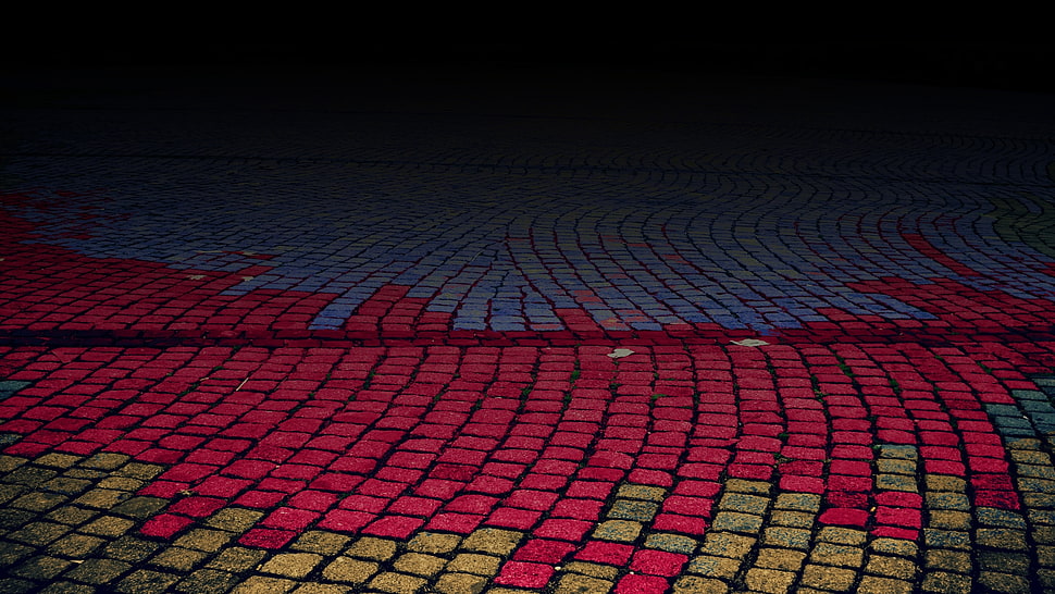 red, yellow, and blue concrete road HD wallpaper