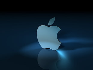 Apple logo, Apple Inc., reflection, blue background