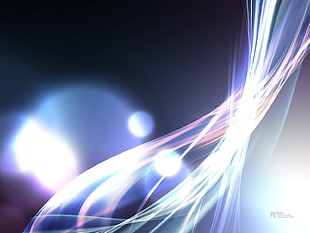 white, purple, and blue artwork against black background