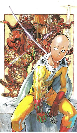 One Punch Man Saitama character painting, manga, Saitama, One-Punch Man HD wallpaper