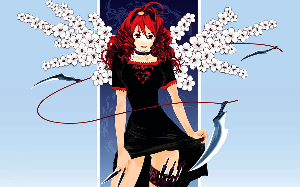 red haired female anime character HD wallpaper