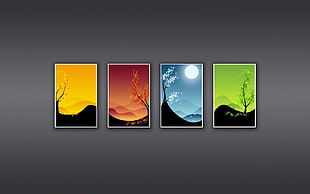four mountain range paintings, minimalism, collage, simple background